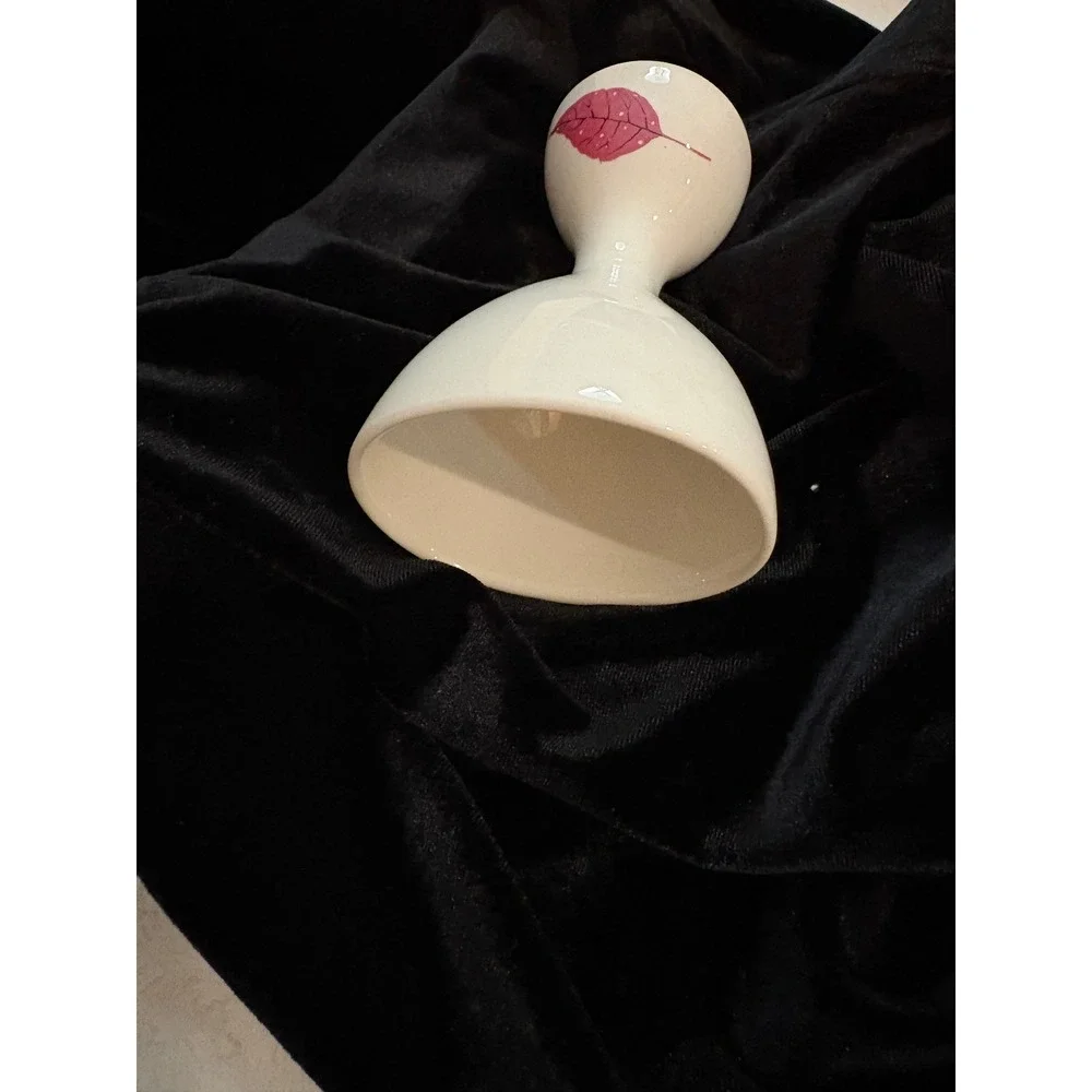 Vintage Mid Century Modern Ceramic Double Sided Egg Cup Pink Leaf White MCM